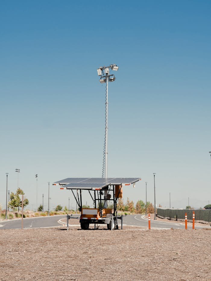 Solar Panels near a Concrete Road